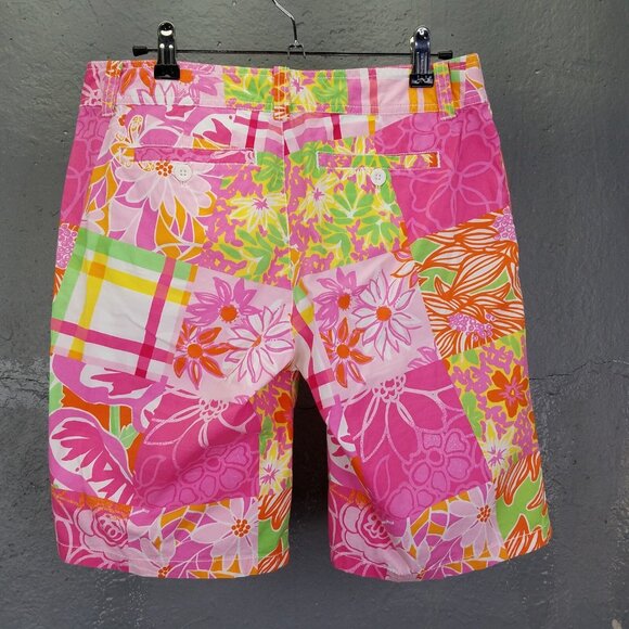Lilly Pulitzer Shorts Size 4 Bermuda Pink Green Floral Patchwork Stretch Cotton - Picture 5 of 12